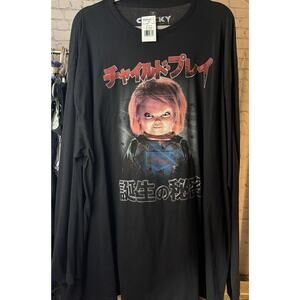 Chucky Childs Play Kanji Black Mens Long Sleeve T-Shirt 2XL